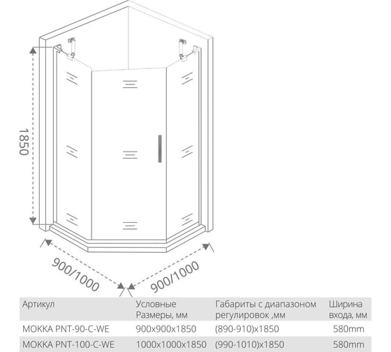 Душевое ограждение Good Door MOKKA PNT-90-C-WE МК00014