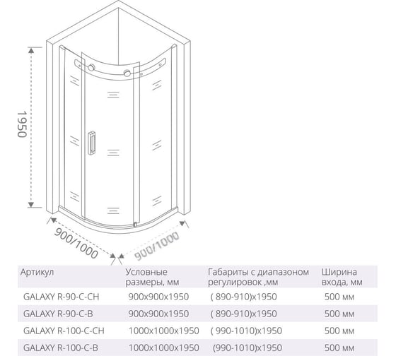 Душевое ограждение Good Door GALAXY R-90-C-CH ГЛ00006