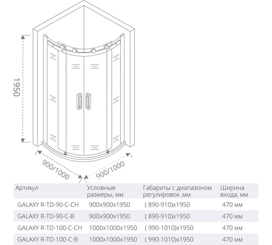 Душевое ограждение Good Door GALAXY R-TD-90-C-CH ГЛ00008