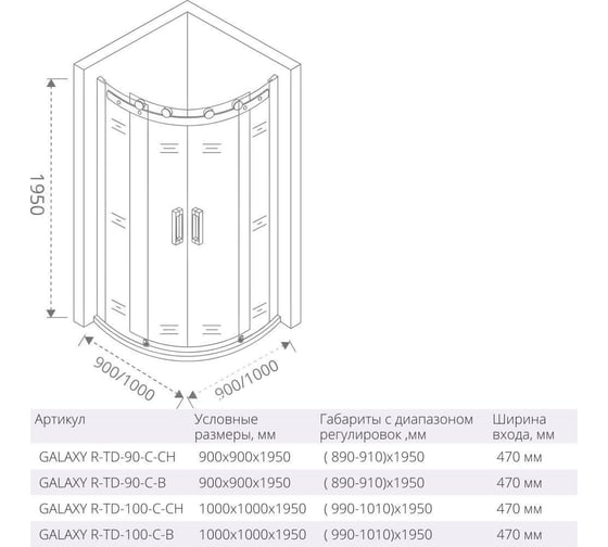 Душевое ограждение Good Door GALAXY R-TD-90-C-B ГЛ00018