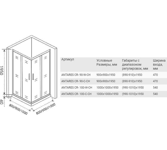 Душевое ограждение Good Door ANTARES CR-100-W-CH АН00014