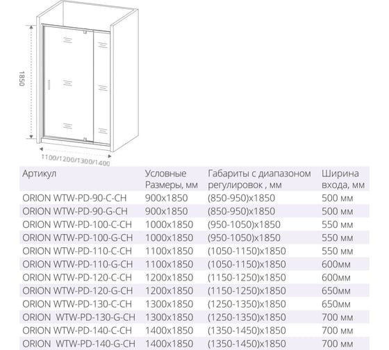 Душевая дверь Good Door ORION WTW-PD-130-C-CH ОР00022