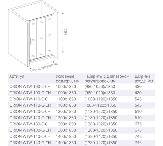 Душевая дверь Good Door ORION WTW-110-G-CH ОР00002