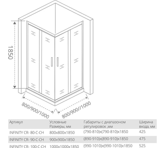 Душевое ограждение Good Door INFINITY CR-90-C-CH ИН00017