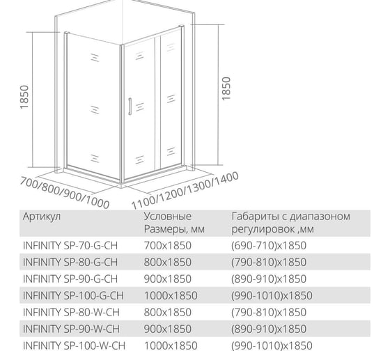 Боковая часть Good Door INFINITY SP-100-G-CH ИН00072