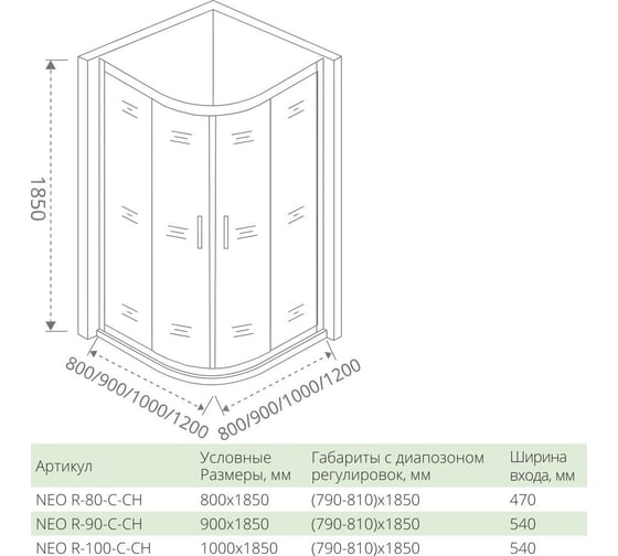 Душевое ограждение Good Door NEO R-100-С-CH НЕ00010