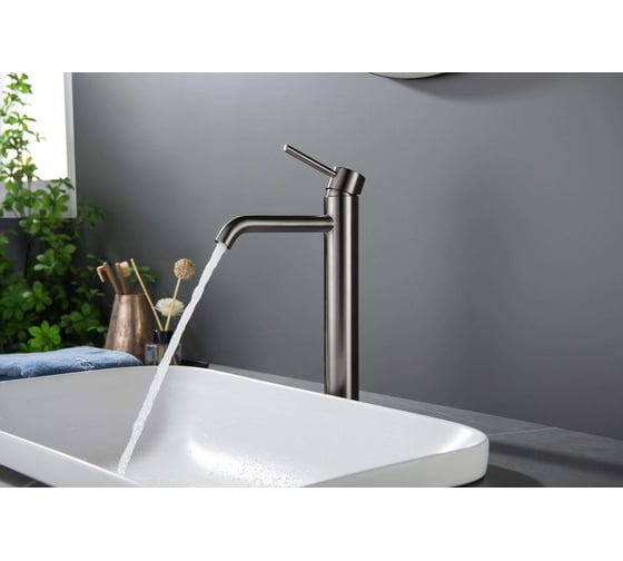 Смеситель для раковины Aquatek AQ1304BGM ЕВРОПА высокий 215, без донного клапана, шлиф. черный хром 00000139698
