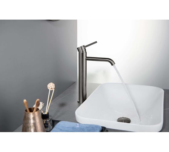 Смеситель для раковины Aquatek AQ1304BGM ЕВРОПА высокий 215, без донного клапана, шлиф. черный хром 00000139698