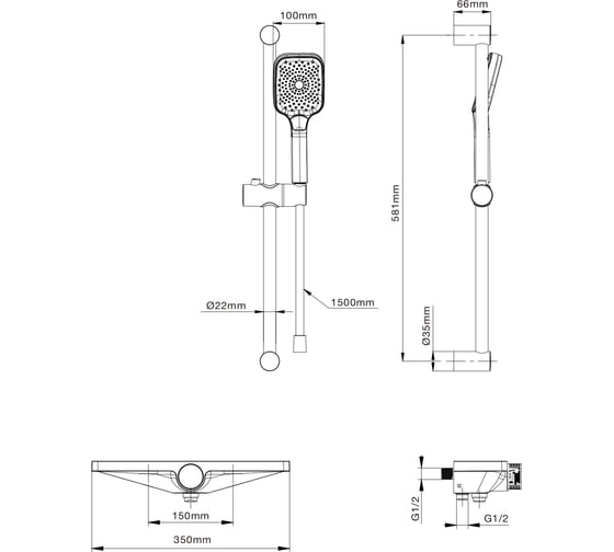Смеситель для ванны с душем и термостатом Wonzon & Woghand Хром WW-B2551-A-CR