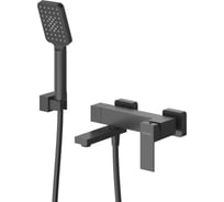 Смеситель для ванны и душа CEZARES однорычажный в комплекте с ручным душем, шлангом и держателем, черный матовый SLIDER-VD-NOP