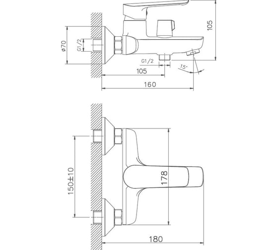 Смеситель для ванны с коротким изливом D-Lin D130369