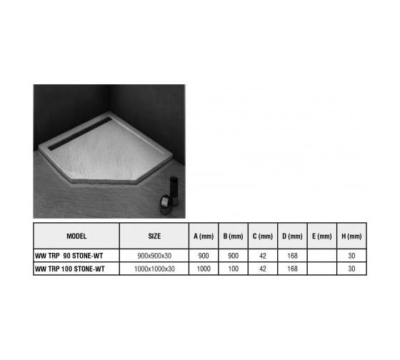 Душевой поддон с сифоном WeltWasser WW TRP 100 STONE-WT белый, 1000х1000х30 мм 10000004364