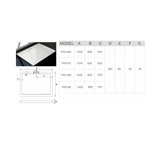 Душевой поддон с сифоном WeltWasser WW TRS 12090 1200х900х35 мм 10000002767