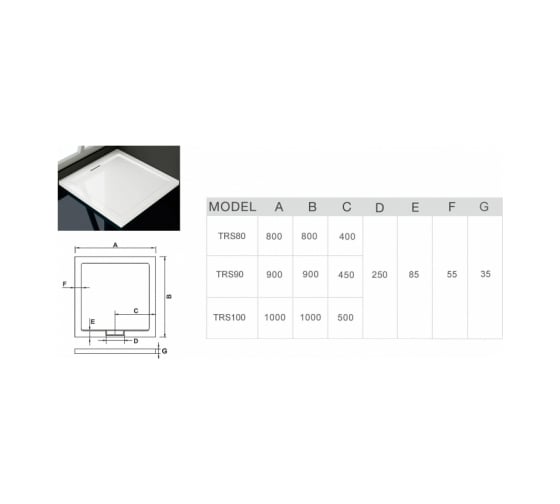 Душевой поддон с сифоном WeltWasser WW TRS 90 900х900х35 мм 10000002765