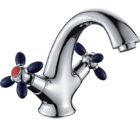 Смеситель для умывальника Dikalan короткий высокий излив, хром+синий D1071-6