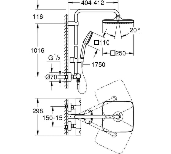Душевая система Grohe Tempesta System 250 Cube с термостатом для душа, черный 266892431