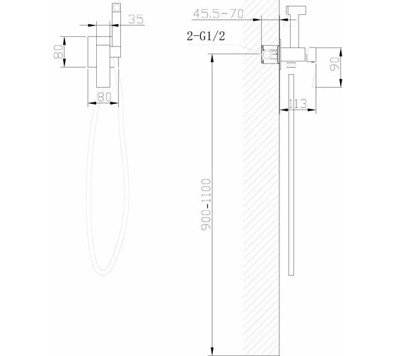 Смеситель ABBER Wasserfall с гигиеническим душем, никель AF8625NG