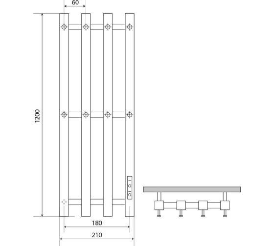 Полотенцесушитель электрический Melodia della vita Etude Ferrum 120х21, П4, 8 крючков MTREEF12021gt графит 21527