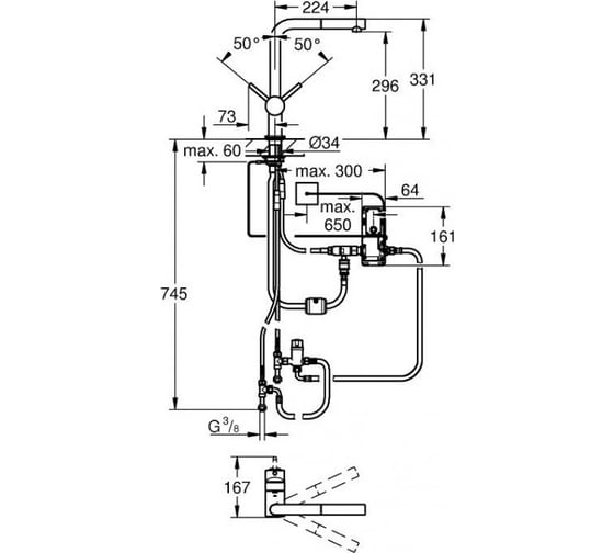 Сенсорный однорычажный смеситель для мойки GROHE Minta Touch L-излив 31360001