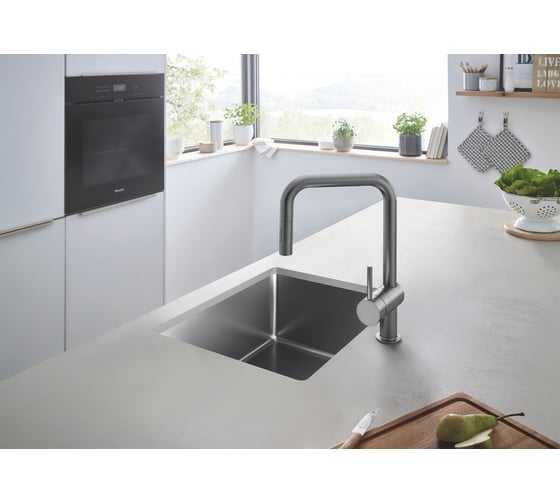 Однорычажный смеситель для мойки GROHE Minta с выдвижным изливом, темный графит матовый 32322AL2