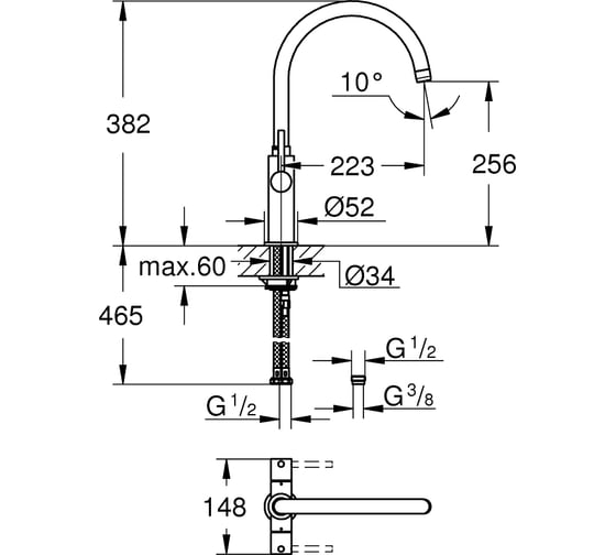 Смеситель для мойки GROHE Ambi Cosmopolitan с двумя рукоятками, высокий 30190000