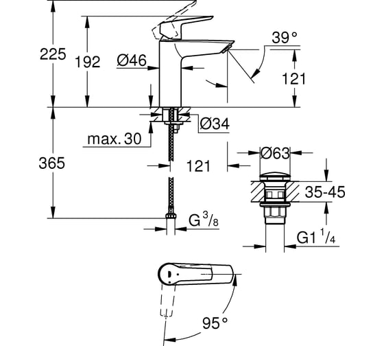 Смеситель для раковины GROHE Start с нажимным донным клапаном 23746002