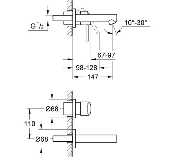 Настенный смеситель для раковины на 2 отверстия GROHE Concetto New 19575001