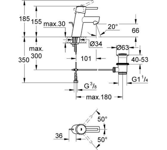 Смеситель для раковины GROHE Concetto New гибкая подводка 32204001