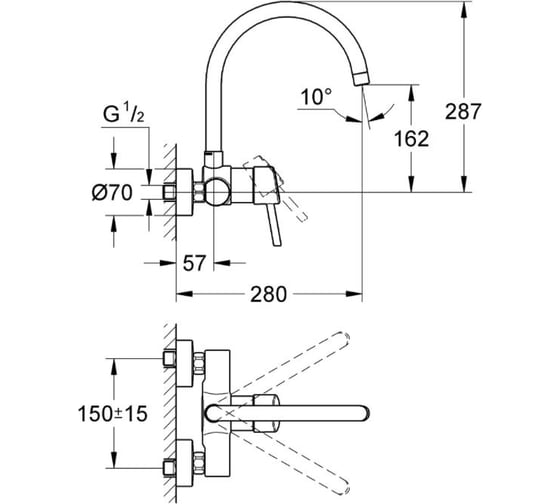 Настенный смеситель для мойки GROHE Concetto New 32667001