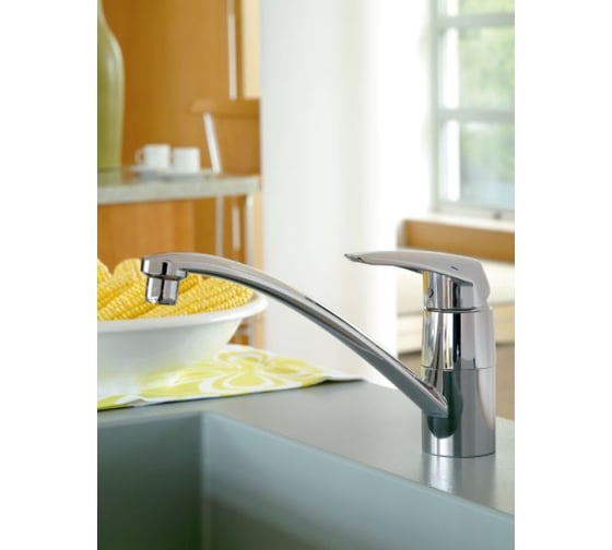 Однорычажный смеситель для мойки Grohe Eurodisc низкий излив 33770001