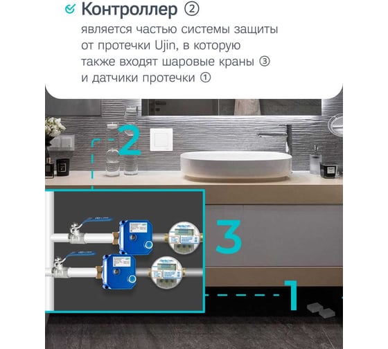 Контроллер протечки UJIN Aqua EA-WB-12V-CR1