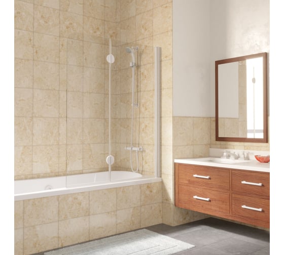 Шторка на ванную Vegas-Glass профиль белый, стекло прозрачное E2V LUX 120 01 01 R 1