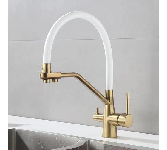Смеситель для кухни с гибким изливом и подключением фильтра Maretti Eleganza GOLD, золотой сатин ENG31RGF13