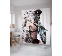 Штора (занавеска) для ванной JoyArty "Исчезающий спартанец" из сатена, 180х200 см с крючками, sc_39480