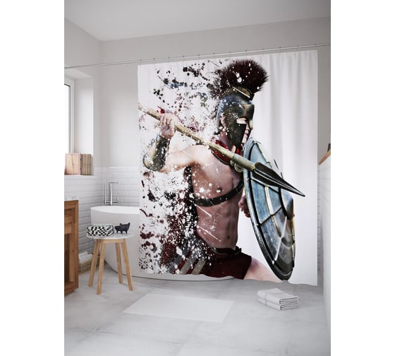 Штора (занавеска) для ванной JoyArty "Исчезающий спартанец" из сатена, 180х200 см с крючками, sc_39480 1