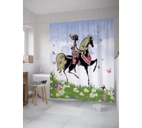 Штора (занавеска) для ванной JoyArty "Дама на коне" из сатена, 180х200 см с крючками, sc_39321