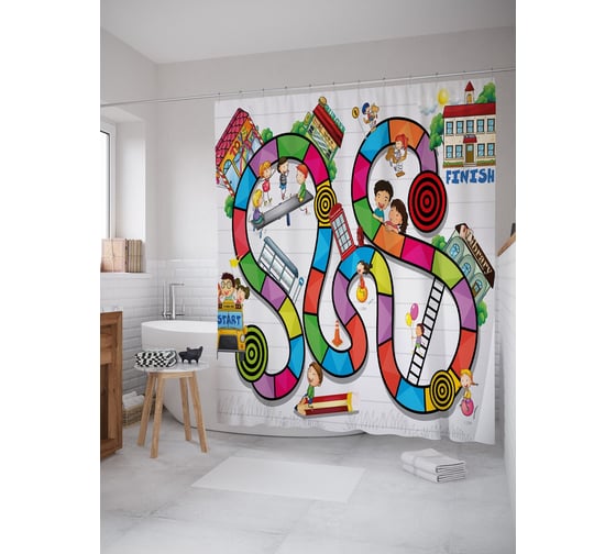 Штора (занавеска) для ванной JoyArty "Детское приключение" из сатена, 180х200 см с крючками, sc_39194 1