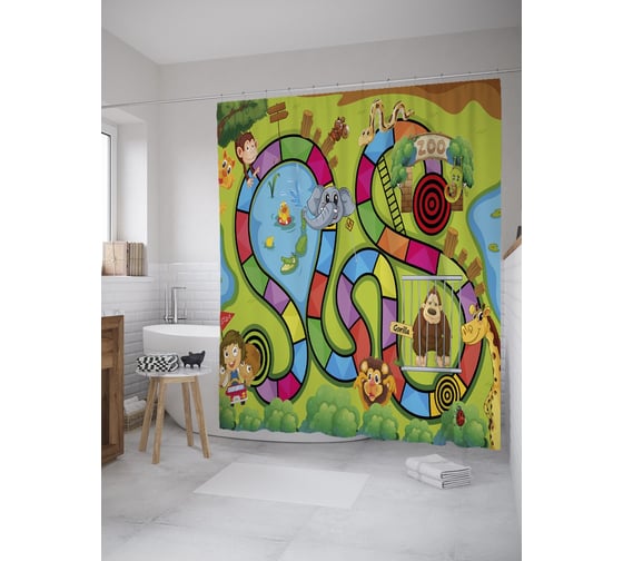 Штора (занавеска) для ванной JoyArty "Игра в зоопарке" из сатена, 180х200 см с крючками, sc_39178 1