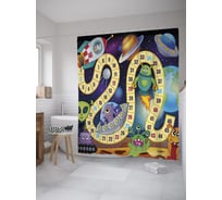 Штора (занавеска) для ванной JoyArty "Космические игры" из сатена, 180х200 см с крючками, sc_39175