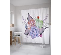 Штора (занавеска) для ванной JoyArty "Букет из суккулентов" из сатена, 180х200 см с крючками, sc_39236