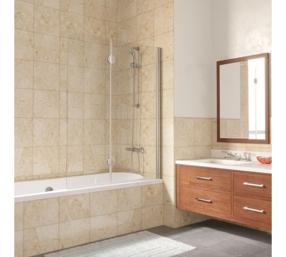 Шторка на ванную Vegas-Glass профиль глянцевый хром, стекло прозрачное E2V LUX 120 08 01 R 1
