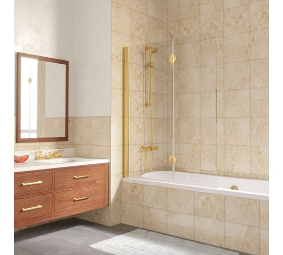 Шторка на ванную Vegas-Glass профиль золото, стекло прозрачное E2V LUX 120 09 01 L