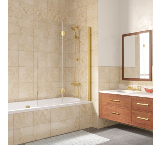 Шторка на ванную Vegas-Glass профиль золото, стекло прозрачное E2V LUX 120 09 01 R 1