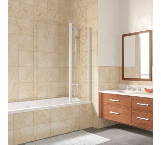 Шторка на ванную Vegas-Glass профиль белый, стекло прозрачное E2V LUX ST 115 01 01 R 1