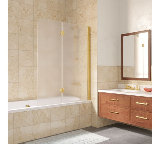 Шторка на ванную Vegas-Glass профиль золото, стекло сатин E2V LUX 120 09 10 R 1