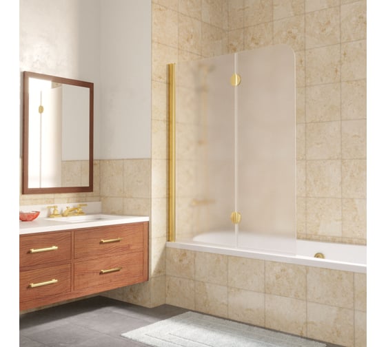 Шторка на ванную Vegas-Glass профиль золото, стекло сатин E2V LUX 120 09 10 L