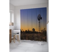 Штора (занавеска) для ванной JoyArty "Ветряк на рассвете" из сатена, 180х200 см с крючками, sc_39361