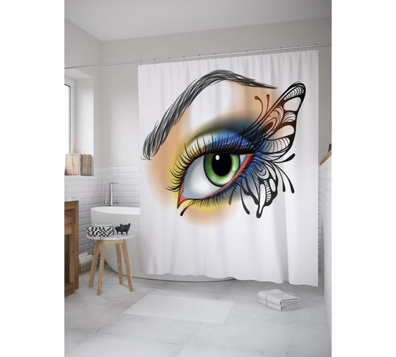 Штора (занавеска) для ванной JoyArty "Макияж бабочки" из сатена, 180х200 см с крючками, sc_39147 1