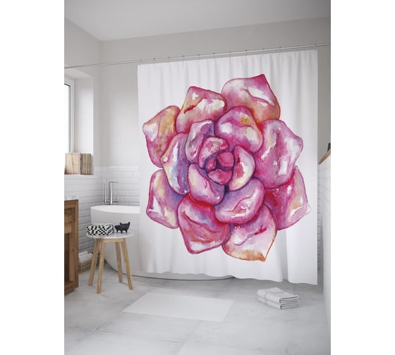 Штора (занавеска) для ванной JoyArty "Нежный суккулент" из сатена, 180х200 см с крючками, sc_39239 1