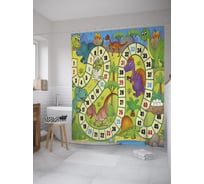 Штора (занавеска) для ванной JoyArty "Мезозойская игра" из сатена, 180х200 см с крючками, sc_39164